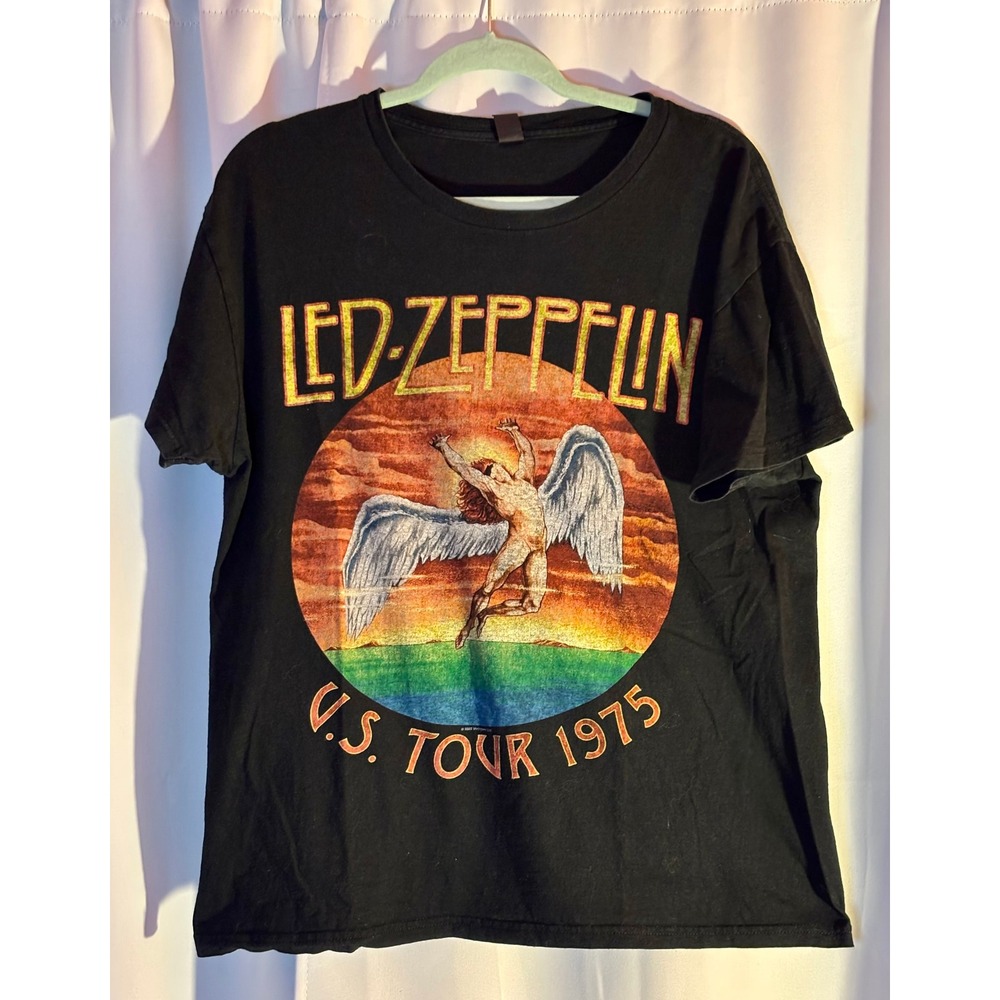 Led Zeppelin US Tour 1975 Graphic T-Shirt Mens Large Black Bay Island Sportswear